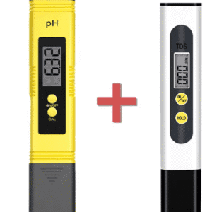 Set met pH-meter en TDS-meter voor waterkwaliteit; twee handmeters met plus-teken