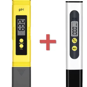 Set met pH-meter en TDS-meter voor waterkwaliteit; twee handmeters met plus-teken