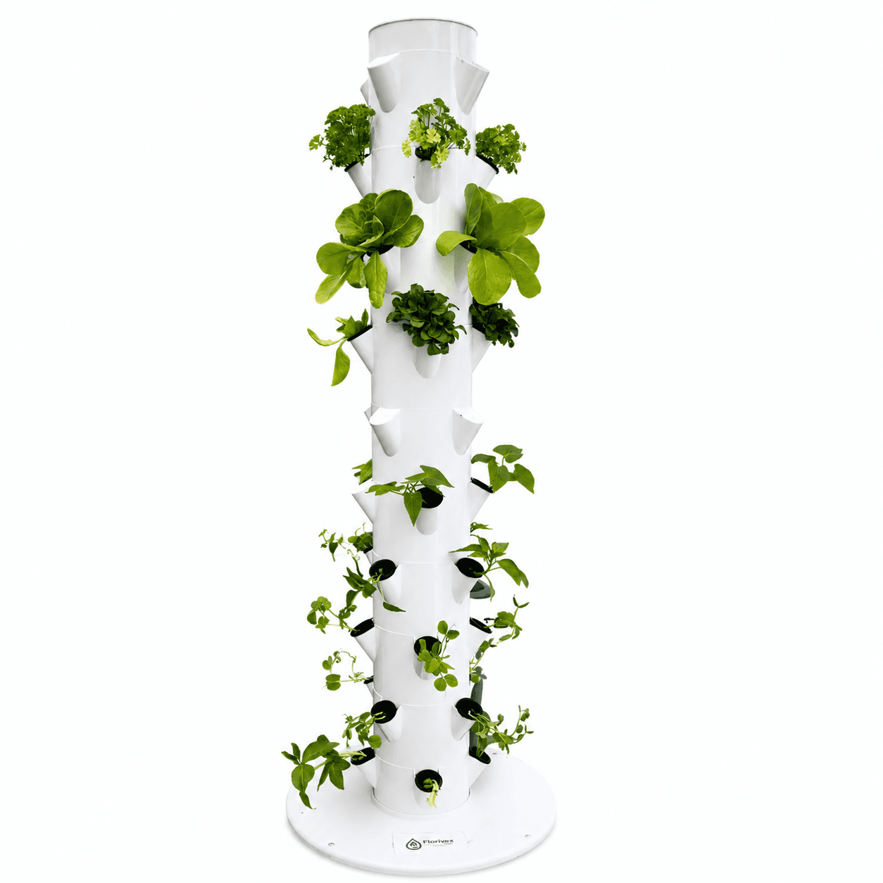 Florivex hydrocultuur toren met sla, kruiden en groenten