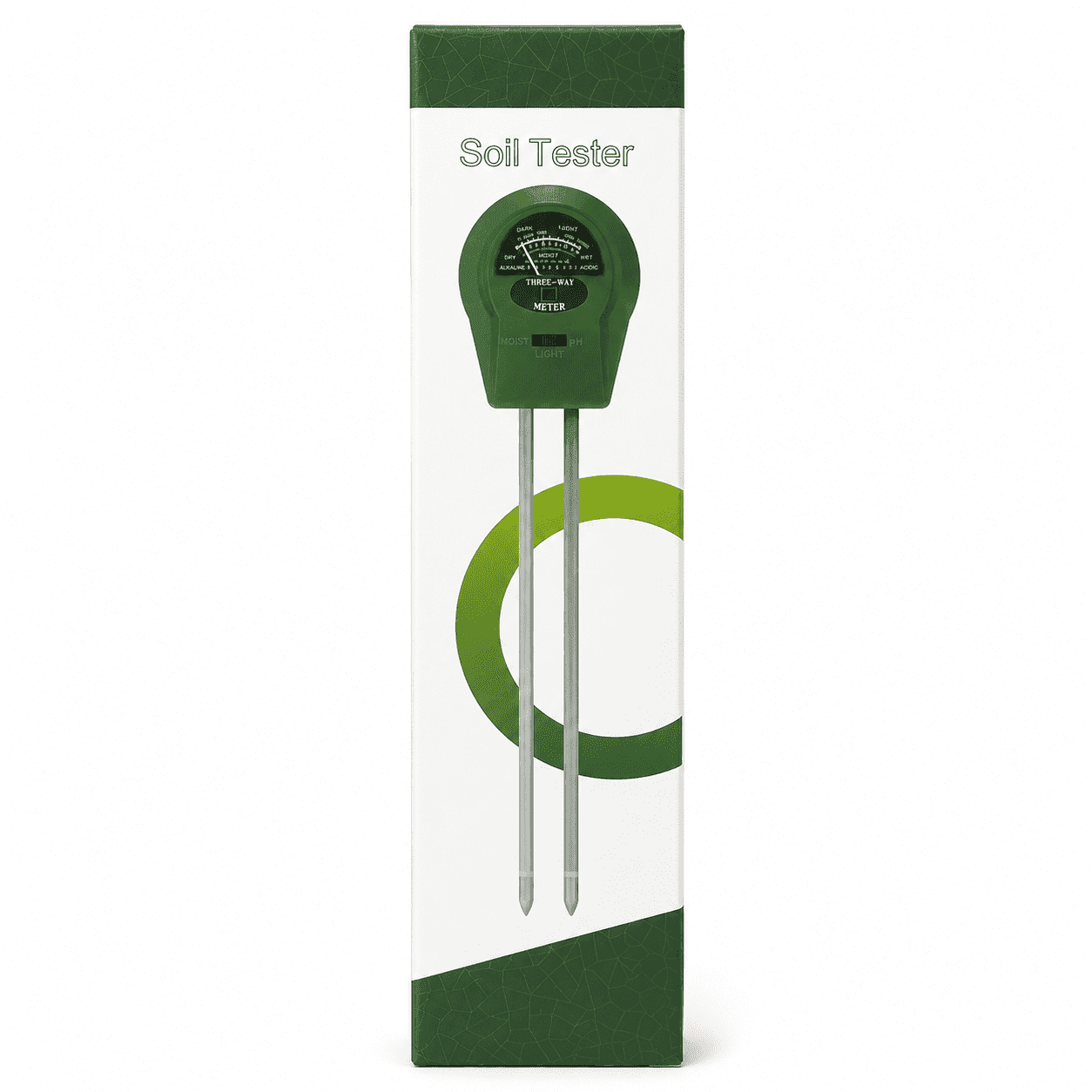 Verpakking van groene 3-in-1 bodemmeter met dubbele meetpen